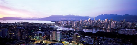 Framed Aerial view of cityscape at sunset, Vancouver, British Columbia, Canada 2011 Print