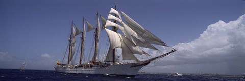 Framed Tall ship in the sea, Puerto Rico Print