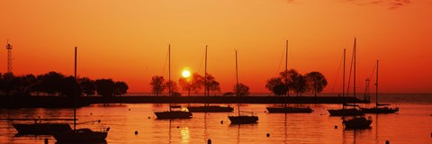 Framed Silhouette of boats in a lake, Lake Michigan, Great Lakes, Michigan, USA Print