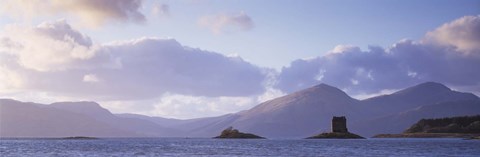 Framed Castle at dusk with mountains in the background, Castle Stalker, Argyll, Highlands Region, Scotland Print