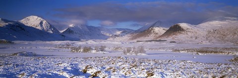 Framed Snow covered landscape with mountains in winter, Black Mount, Rannoch Moor, Highlands Region, Scotland Print