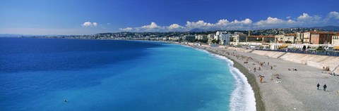 Framed Tourists on the beach, Nice, Promenade Des Anglais, Provence-Alpes-Cote d&#39;Azur, France Print