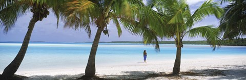 Framed Woman in sarong on the beach, One Foot Island, Aitutaki, Cook Islands Print