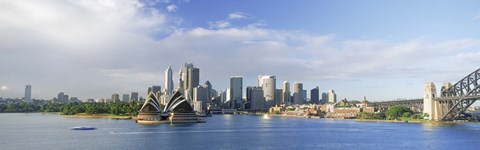 Framed Sydney Opera House with city skyline in the background, Sydney Harbor, Sydney, New South Wales, Australia Print