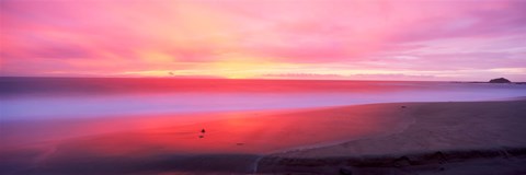 Framed Sunset light painting waves across sandy shore on beach, Laguna Beach, California, USA Print