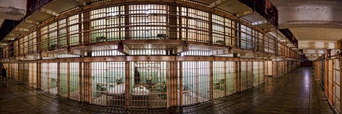 Framed 180 degree view of the corridor of a prison, Alcatraz Island, San Francisco, California, USA Print
