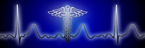 Framed EKG with Caduceus symbol Print