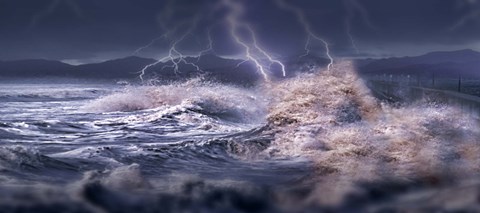 Framed Storm waves hitting concrete Print