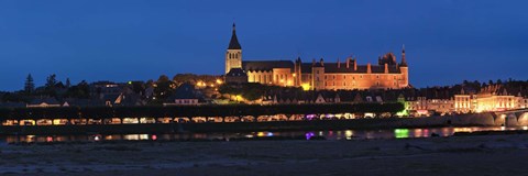 Framed Castle and Loire bridge lit up at night, Gien, Loiret, Loire Valley, Centre Region, France Print