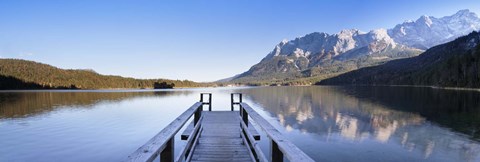 Framed Jetty on the Lake Eibsee with Wetterstein Mountains and Zugspitze Mountain, Bavaria, Germany Print