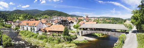 Framed Wooden bridge across a stream, Forbach, Murgtal Valley, Black Forest, Baden-Wurttemberg, Germany Print