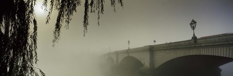Framed Putney Bridge during fog, Thames River, London, England Print