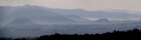 Framed Mountains in mist at dawn, Rwanda Print