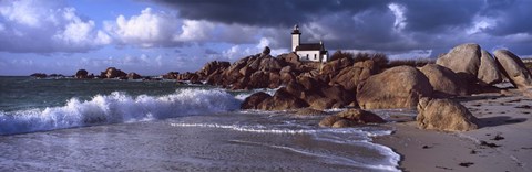 Framed Lighthouse on the coast, Pontusval Lighthouse, Brignogan, Finistere, Brittany, France Print