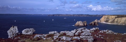 Framed Cliffs on the coast, Roadstead of Brest, Crozon Peninsula, Finistere, Brittany, France Print