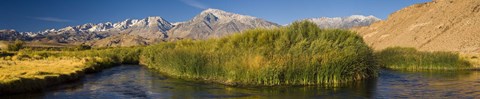 Framed Owens River flowing in front of mountains, Californian Sierra Nevada, Bishop, California, USA Print