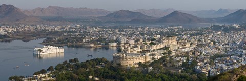 Framed High angle view of a city, Lake Palace, Lake Pichola, Udaipur, Rajasthan, India Print