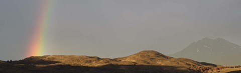 Framed Rainbow in early morning over the hills around Lake Pehoe, Torres del Paine National Park, Chile Print