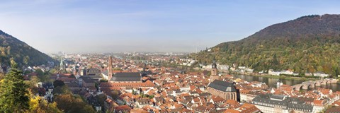 Framed High angle view of a city at the riverside, Neckar River, Heidelberg, Baden-Wurttemberg, Germany Print