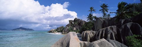 Framed Anse source d&#39;Argent beach with Praslin Island in background, La Digue Island, Seychelles Print