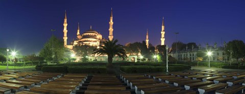 Framed Mosque lit up at night, Blue Mosque, Istanbul, Turkey Print