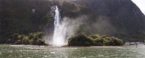 Framed Water falling from rocks, Milford Sound, Fiordland National Park, South Island, New Zealand Print
