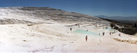 Framed Tourists enjoying the hot springs and travertine pool, Pamukkale, Denizli Province, Turkey Print