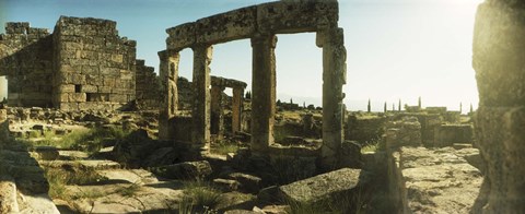 Framed Roman town ruins of Hierapolis at Pamukkale, Anatolia, Central Anatolia Region, Turkey Print