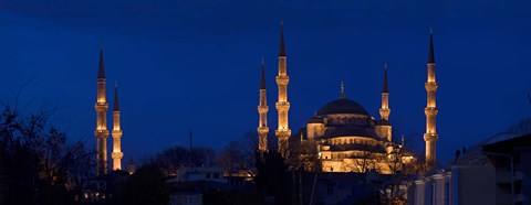Framed Blue Mosque Lit Up at Night, Istanbul, Turkey Print