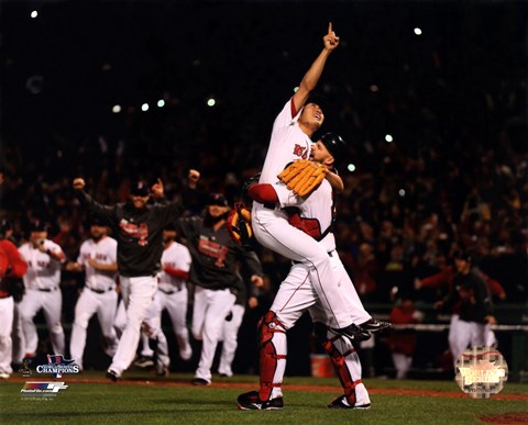 Framed Koji Uehara &amp; David Ross celebrate winning Game 6 of the 2013 World Series Print