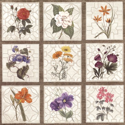 Framed Monument Etching Tile Flowers Square I Print