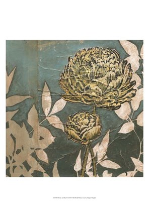 Framed Peony on Blue II Print