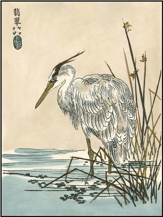 Framed Oriental Crane I Print