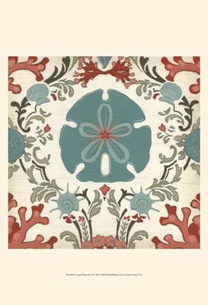 Framed Coastal Damask II Print