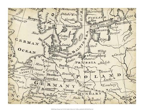 Framed Map of Europe Grid V Print