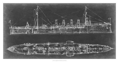 Framed Navy Cruiser Blueprint Print