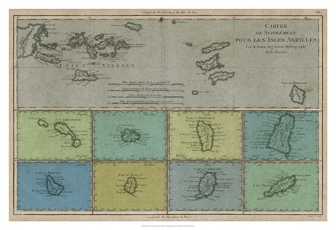 Framed Map of the Greater &amp; Lesser Antilles Print