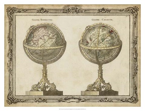 Framed Terrestrial &amp; Celestial Globes Print