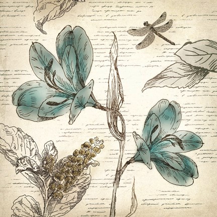 Framed Blooming Teal I Print