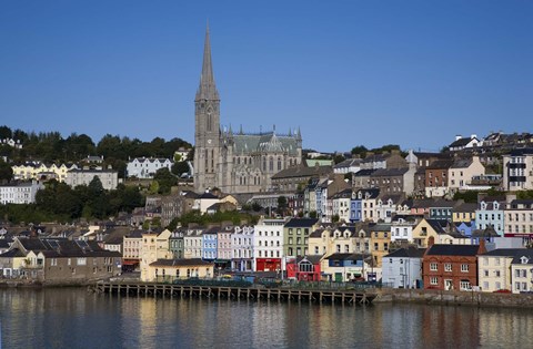 Framed Immigrant Embarkation Harbour, Terraced Houses and St Colman&#39;s Cathedral, Cobh, County Cork, Ireland (horizontal) Print
