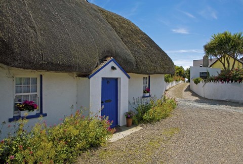 Framed Traditional Thatched Cottage, Kilmore Quay, County Wexford, Ireland Print