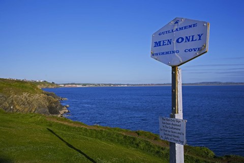 Framed Anachronistic Sign, Guillamene Swimming Cove, Tramore, County Waterford, Ireland Print