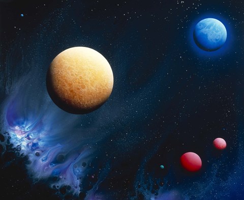 Framed Conceptualized universe with planets Print