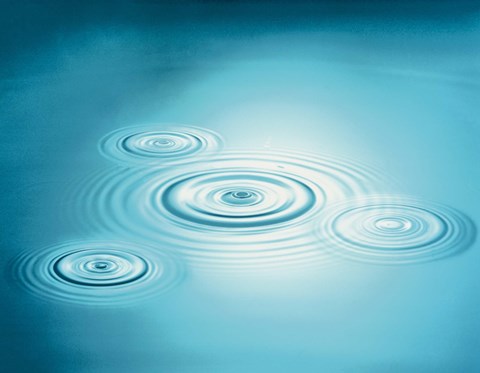 Framed Multiple rings in blue water with bright light reflection Print