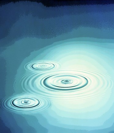 Framed Three rings in deep blue water with circle of light Print