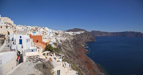 Framed High angle view of a town on an island, Oia, Santorini, Cyclades Islands, Greece Print