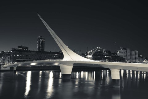 Framed Buildings with a footbridge at the port, Puente De La Mujer, Puerto Madero, Buenos Aires, Argentina Print