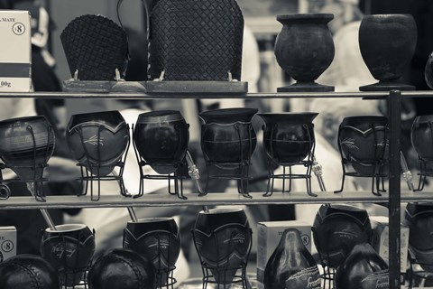 Framed Row of Mate Cups at a Market Stall in Plaza Constitucion, Montevideo, Uruguay Print