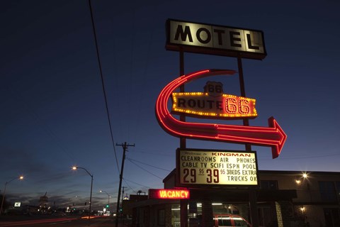 Framed Low angle view of a motel sign, Route 66, Kingman, Mohave County, Arizona, USA Print