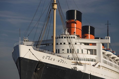 Framed Rms Queen Mary cruise ship at a port, Long Beach, Los Angeles County, California, USA Print